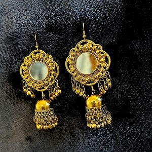 Metal earrings mirror work hanging